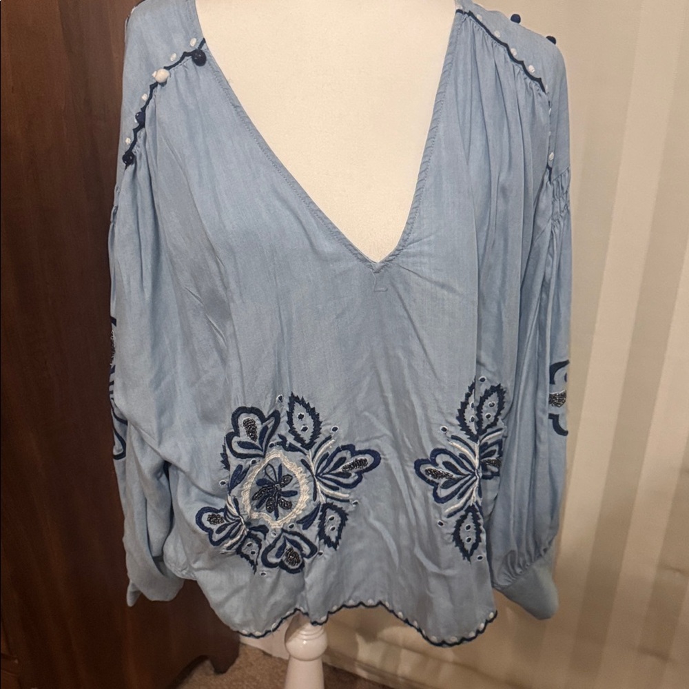 Elegant Embroidered Blue Blouse